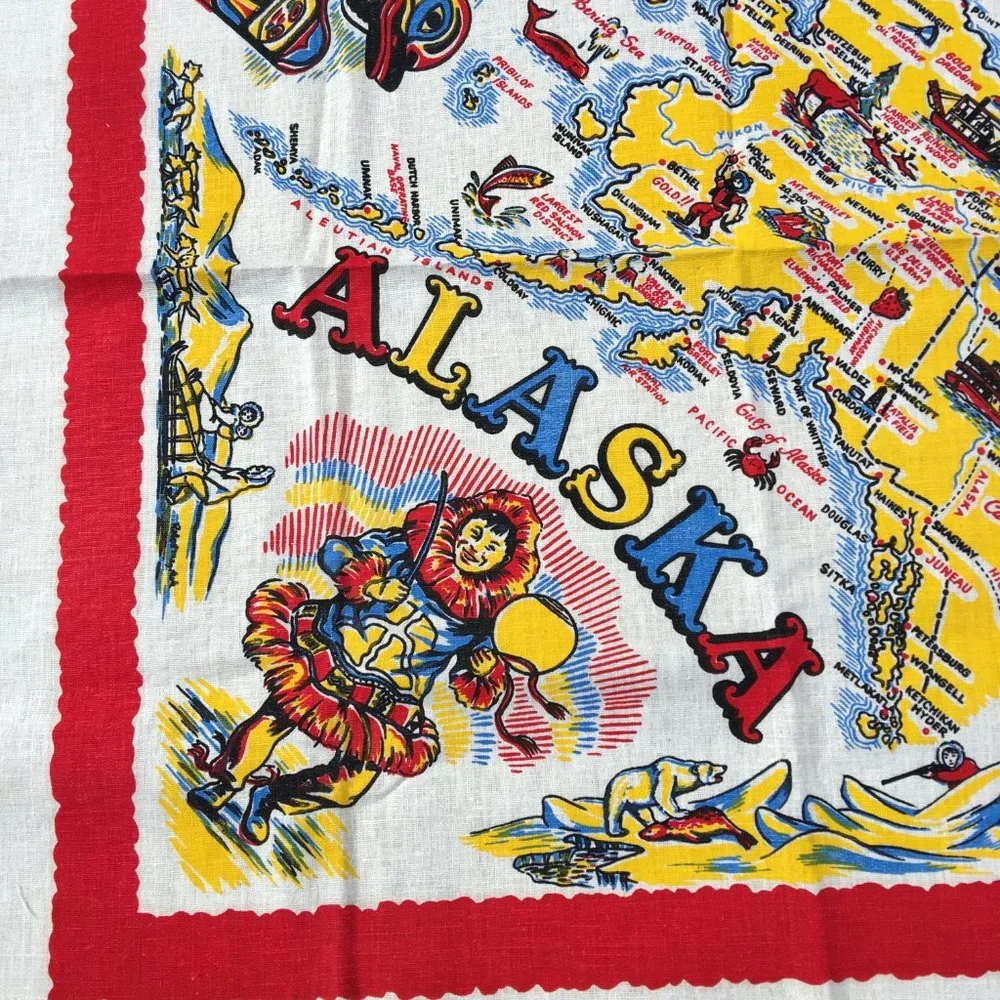 Vintage Alaska Tablecloth Cactus Cloth